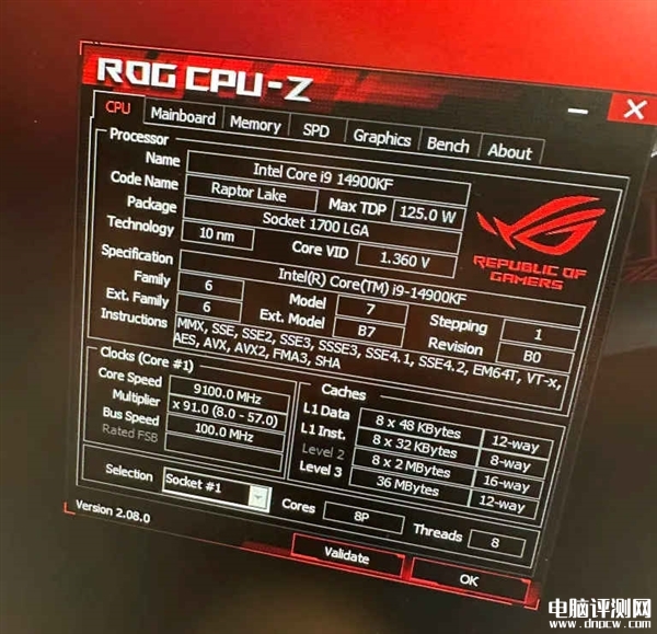 英特尔i9-14900KF超频冲上9.1GHz 桌面处理器的最高纪录，权威硬件评测网站,www.dnpcw.com