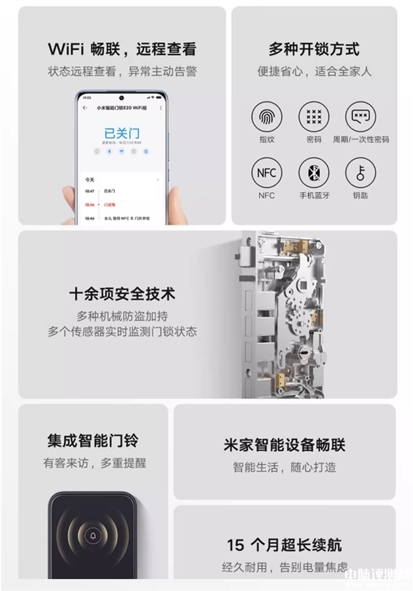 小米智能门锁E20 WiFi版开启预售 无需网关接入生态售价1099元，权威硬件评测网站,www.dnpcw.com