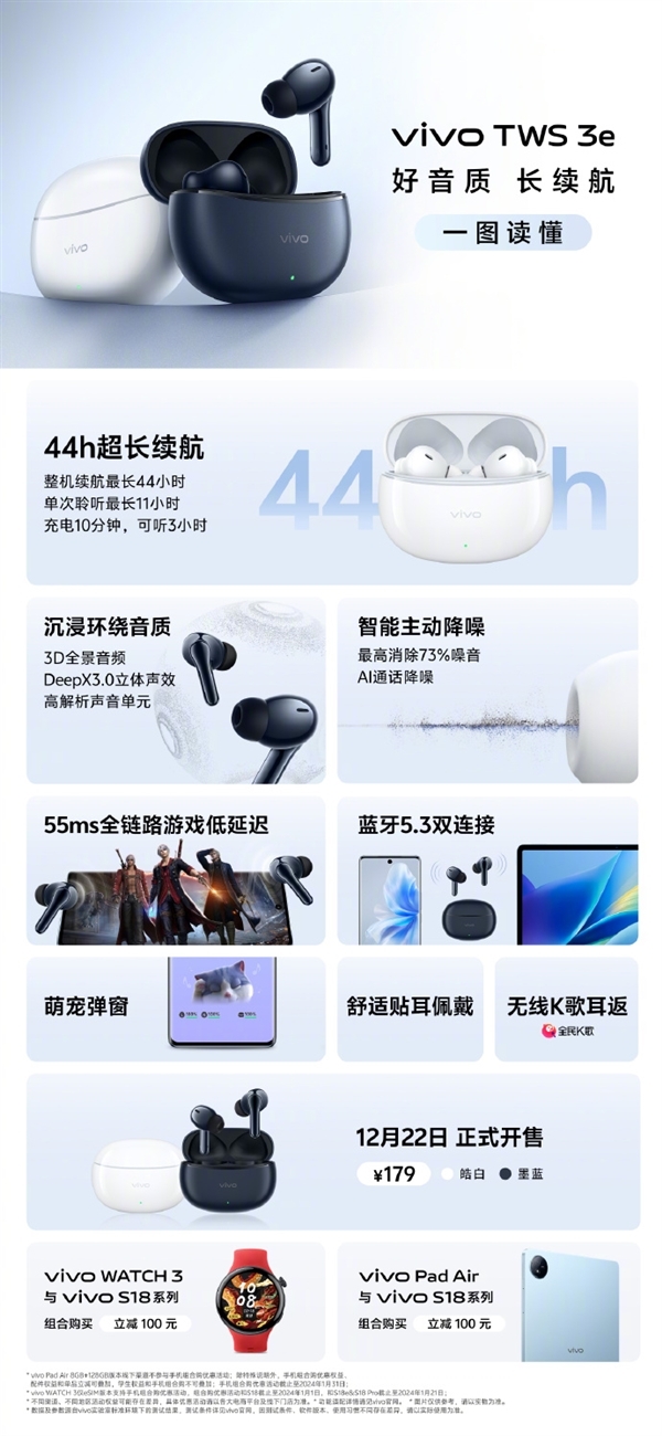 vivo TWS 3e无线耳机上市 支持智能主动降噪售价159元，权威硬件评测网站,www.dnpcw.com