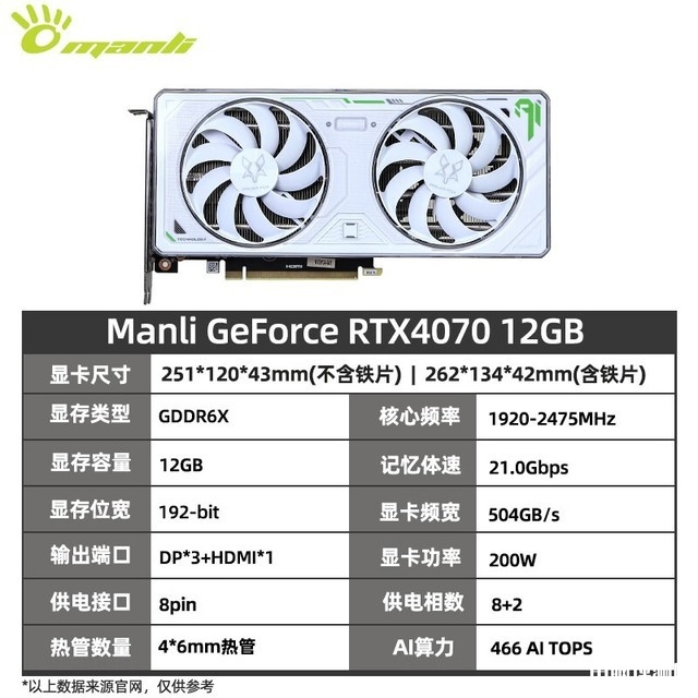 万丽（Manli ）RTX 4070 12G SUPER显卡限时满减+领取优惠卷到手仅需4299元，权威硬件评测网站,www.dnpcw.com