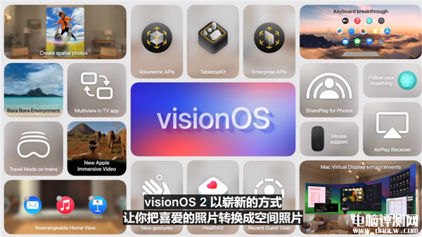 苹果Vision OS 2正式发布 2D照片可转变成3D欣赏，权威硬件评测网站,www.dnpcw.com