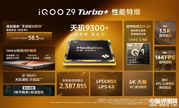 iQOO Z9 Turbo+上市 安卓跑分之王首发优惠价2199元起，权威硬件评测网站,www.dnpcw.com