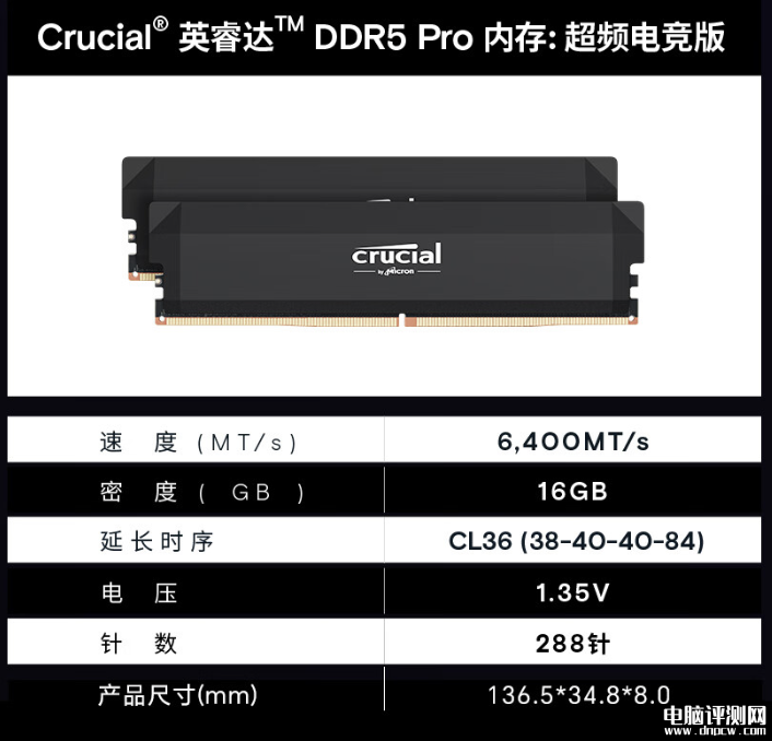 英睿达Pro系列DDR5台式机32GB（16x2）内存套条上市 超频6400MHz售价679元，权威硬件评测网站,www.dnpcw.com