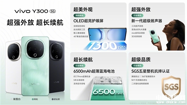 vivo Y300上市 6500mAh售价1399元起，权威硬件评测网站,www.dnpcw.com